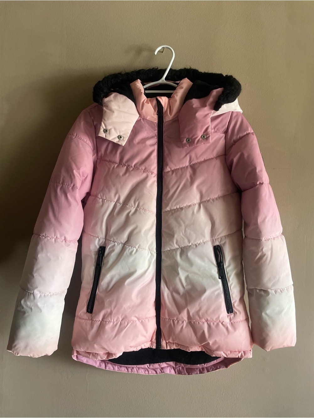 Justice Pink Ombre Hooded Puffer Winter Coat – Girls Size Large 12/14 GUC